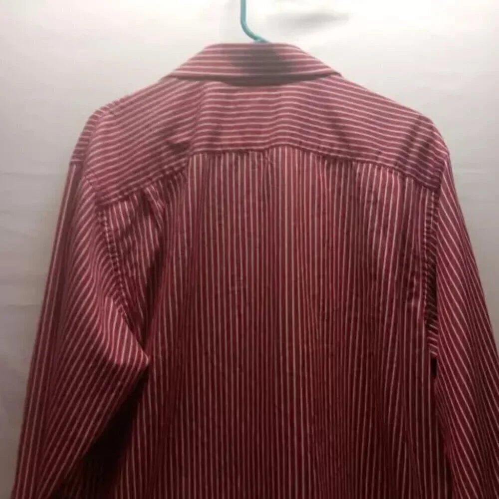 Banana Republic Mens Button Up Shirt‎ Size XL Maroon/White Stripe Cotton EUC
